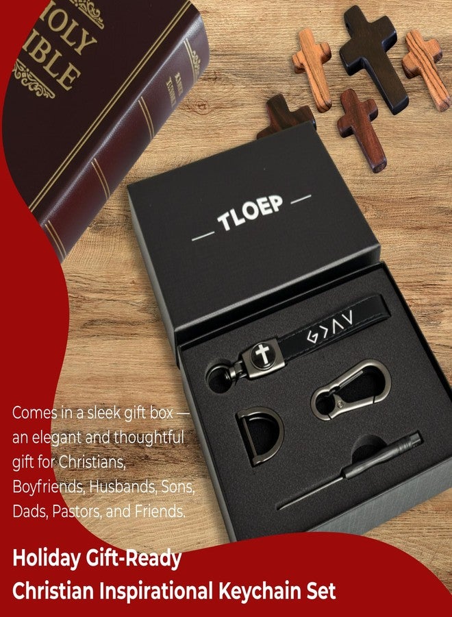 TLOEP Christian Cross Leather Keychain - God Is Greater Than the Highs and Lows Key Ring, Christian Gift for Men, Christmas Stocking Stuffer, Car Key Accessory for Dad Husband Boyfriend (Gift Box) - Image 2